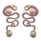 Alexander Laut Pink Sapphire South Sea Pearl Diamond Snake Gold Earrings