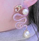 Alexander Laut Pink Sapphire South Sea Pearl Diamond Snake Gold Earrings