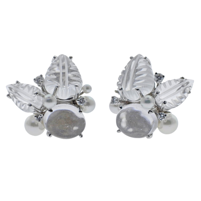 Seaman Schepps Crystal Pearl Diamond Earrings