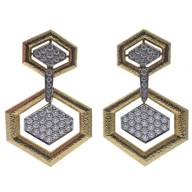 David Webb Madison Hexagon Gold Diamond Earrings