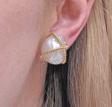 Verdura Caged Baroque Pearl Gold Earrings