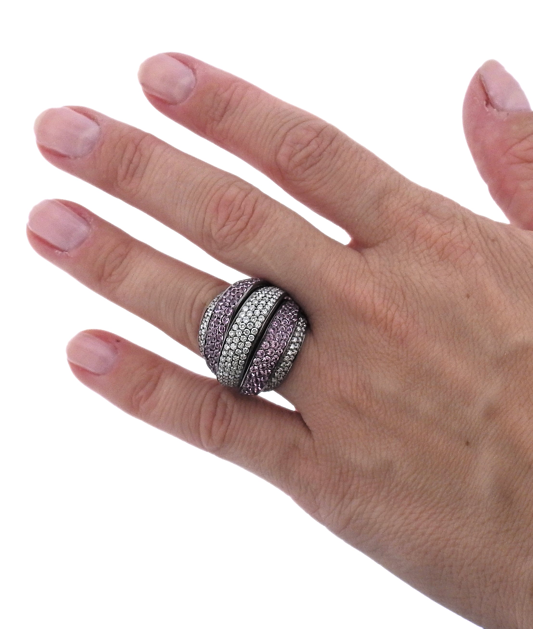 Bucherer Gold Diamond Pink Sapphire Dome Ring