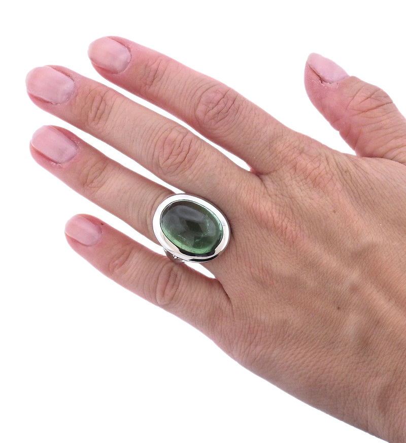 Bucherer Gold 25.69ct Green Tourmaline Cabochon Ring