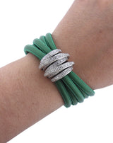 De Grisogono Allegra Diamond Gold Green Leather Wrap Bracelet