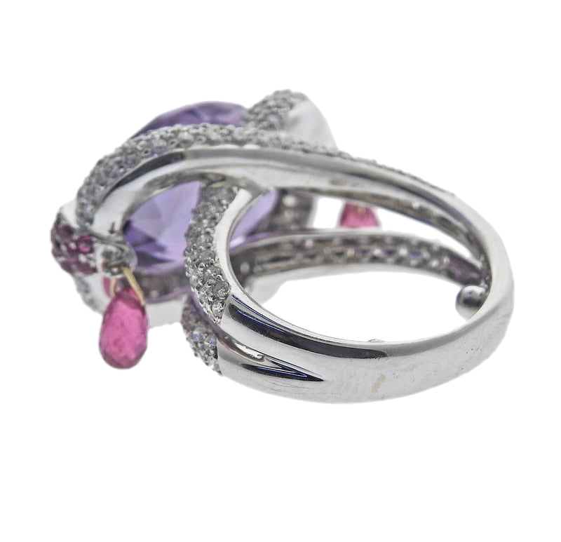 Gold Diamond Amethyst Ruby Cocktail Ring
