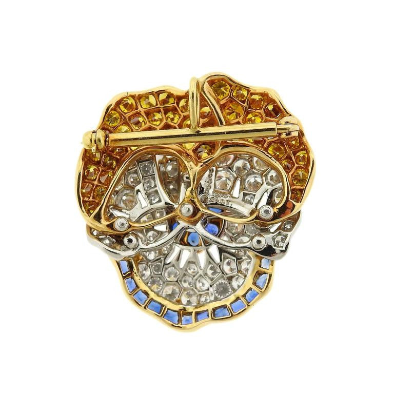 Oscar Heyman Diamond Sapphire Platinum Gold Pansy Brooch - Oak Gem