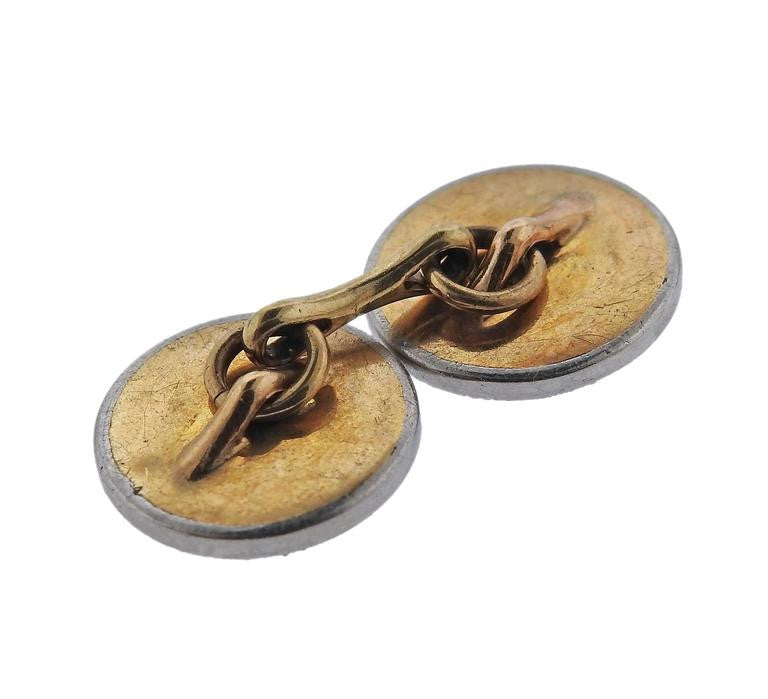 Art Deco Enamel Diamond Gold Platinum Cufflinks Button Stud Set - Oak Gem