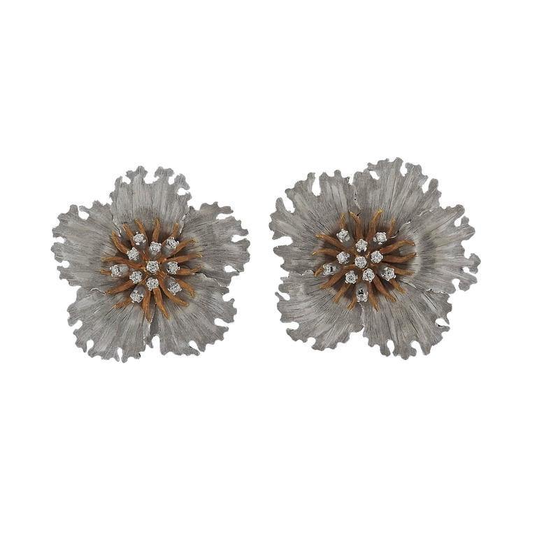 Buccellati Diamond Gold Flower Earrings - Oak Gem