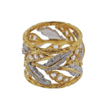 Buccellati Rose Cut Diamond Gold Wide Leaf Ring - Oak Gem
