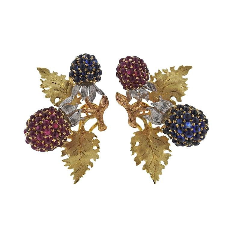 Buccellati Sapphire Ruby Gold Berry Earrings - Oak Gem
