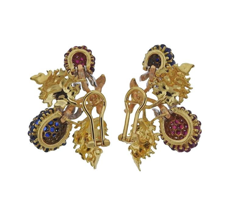 Buccellati Sapphire Ruby Gold Berry Earrings - Oak Gem