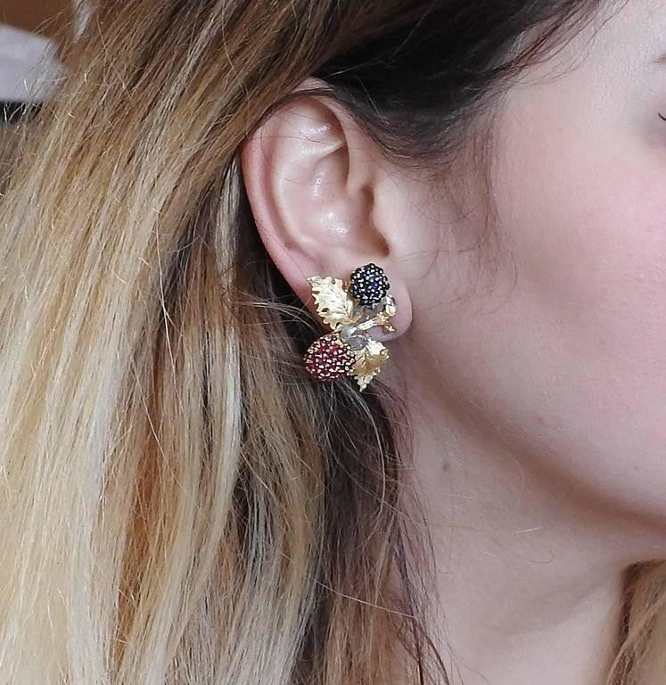 Buccellati Sapphire Ruby Gold Berry Earrings - Oak Gem