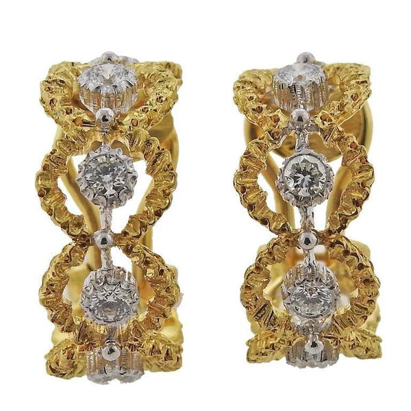 Buccellati Diamond Gold Hoop Earrings - Oak Gem