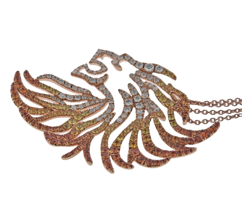 Bucherer Gold Diamond Sapphire Lion Head Pendant Necklace