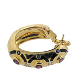 Cartier Diamond Ruby Sapphire Enamel Gold Hoop Earrings - Oak Gem
