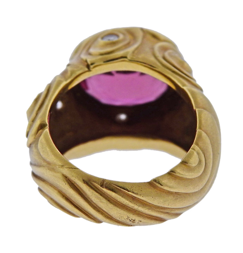 Angela Cummings 1980s Rubellite Diamond Gold Ring - Oak Gem