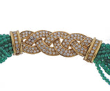 Van Cleef & Arpels France 1980s Chrysoprase Diamond Gold Braided Necklace
