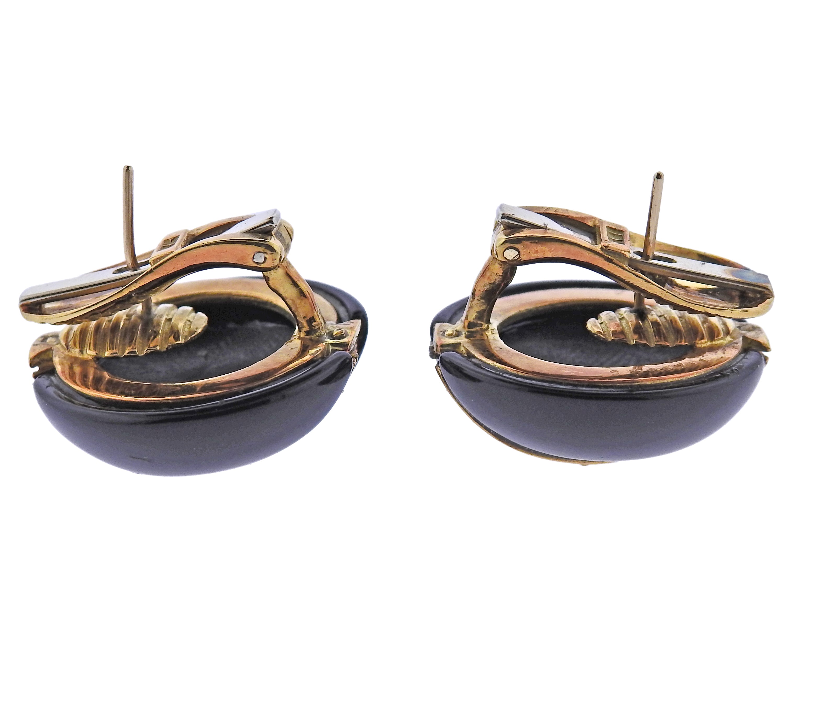 Van Cleef & Arpels 1980s Onyx Diamond Gold Earrings