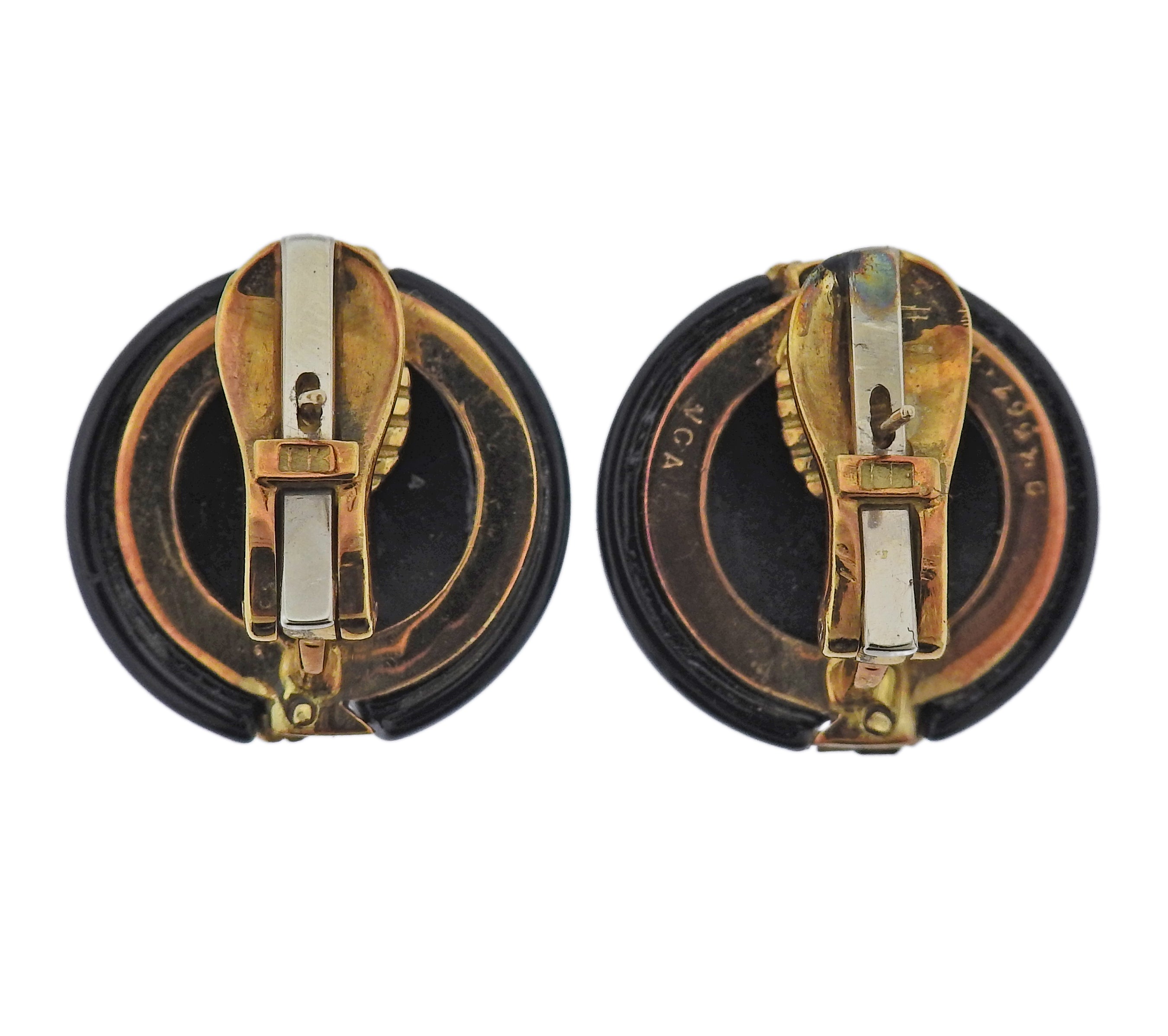 Van Cleef & Arpels 1980s Onyx Diamond Gold Earrings