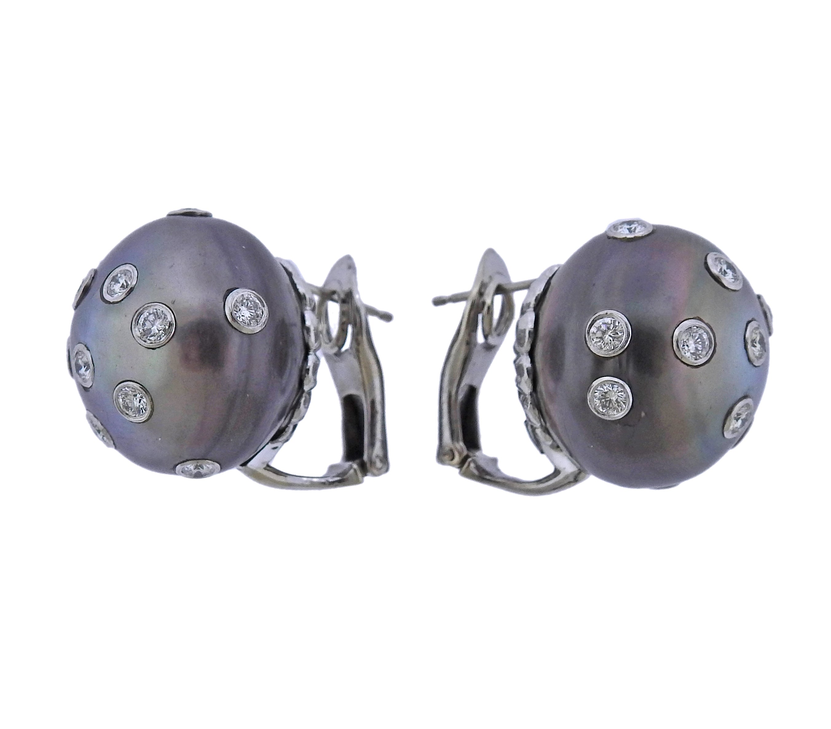 Assael South Sea Tahitian Pearl Diamond Platinum Earrings
