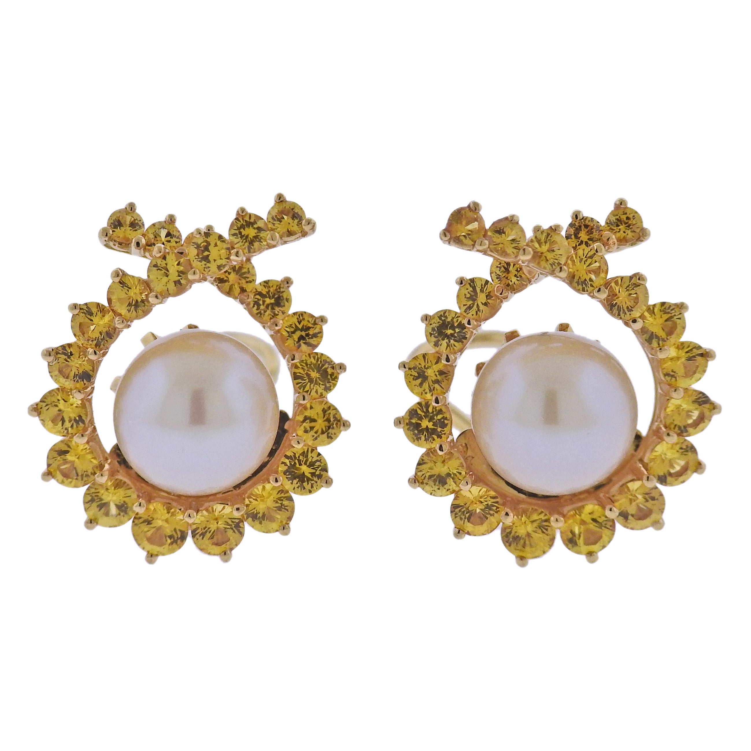 Angela Cummings Assael Gold South Sea Pearl Yellow Sapphire Cocktail Earrings