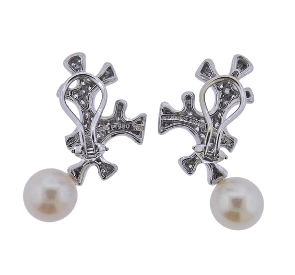 Angela Cummings Assael Platinum Gold Diamond South Sea Pearl Drop Earrings