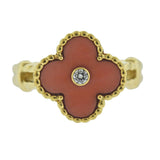Van Cleef & Arpels Vintage Alhambra Angel Skin Coral Diamond Ring - Oak Gem