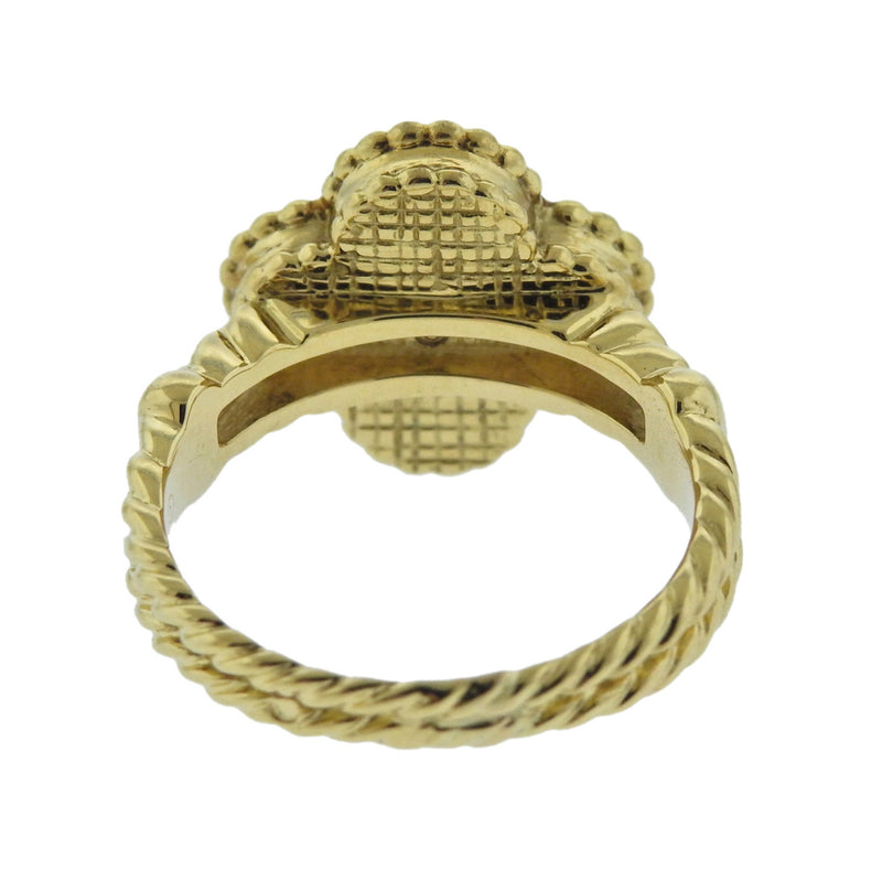 Van Cleef & Arpels Vintage Alhambra Angel Skin Coral Diamond Ring - Oak Gem