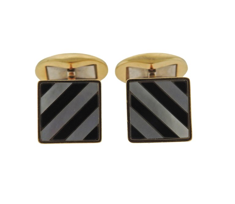 Tiffany & Co. Mother-of-Pearl Onyx Inlay Gold Cufflinks - Oak Gem