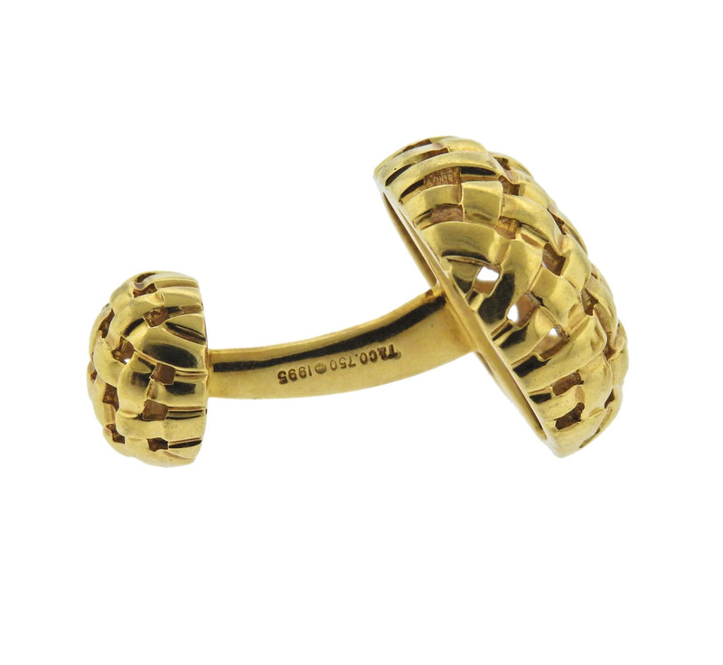 1990s Tiffany & Co 18k Gold Woven Cufflinks - Oak Gem
