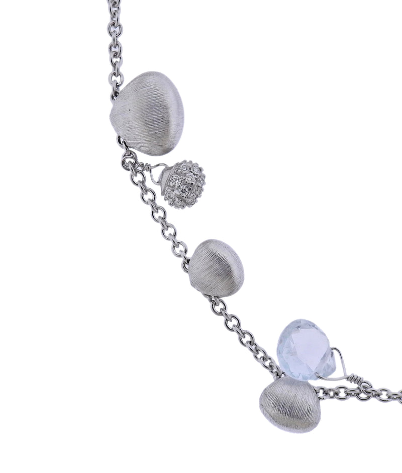 Marco Bicego Siviglia Gold Aquamarine Diamond Drop Necklace