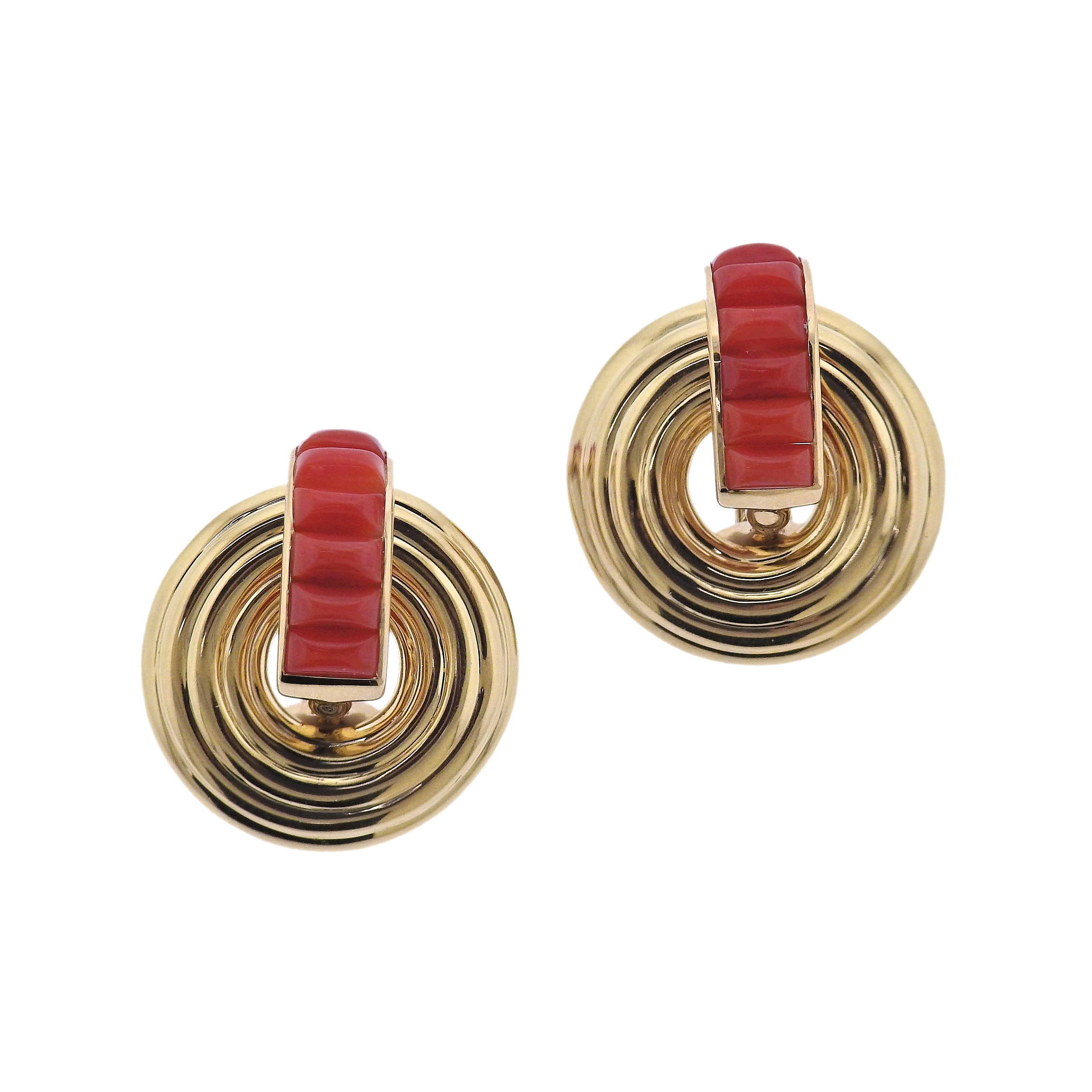 Seaman Schepps Giro Reversible Ceramic Coral Gold Doorknocker Earrings