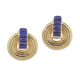 Seaman Schepps Giro Reversible Ceramic Sapphire Gold Doorknocker Earrings
