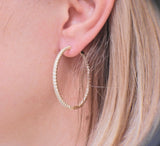 3.25ctw Diamond Yellow Gold 1.5" Hoop Earrings - Oak Gem
