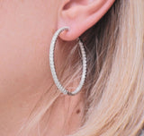 3.21ctw Diamond White Gold 1.5" Hoop Earrings - Oak Gem