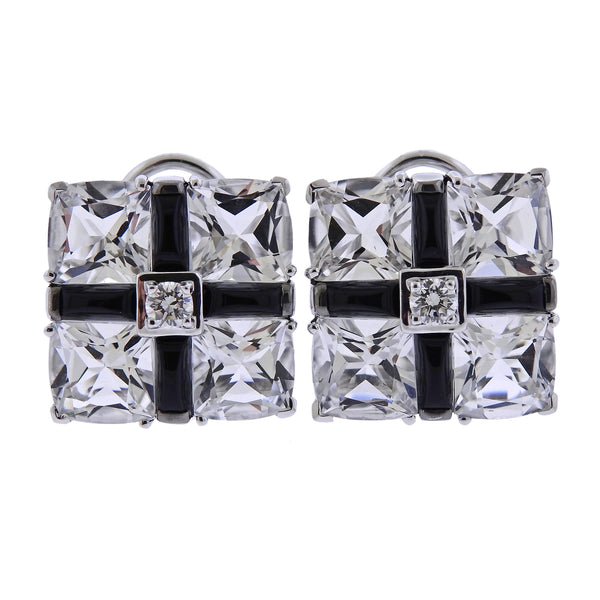 Seaman Schepps Diamond Crystal Onyx Gold Quad Earrings - Oak Gem