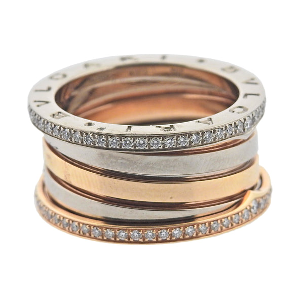 Bulgari B.Zero1 Diamond Tri Color Gold Ring Oak Gem