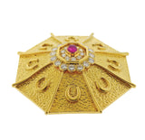 Andre Vassort France Gold Diamond Ruby Brooch Earrings Set - Oak Gem