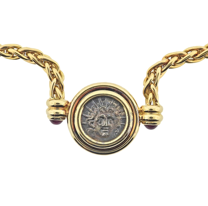 Bulgari Gold Ruby Ancient Coin Necklace