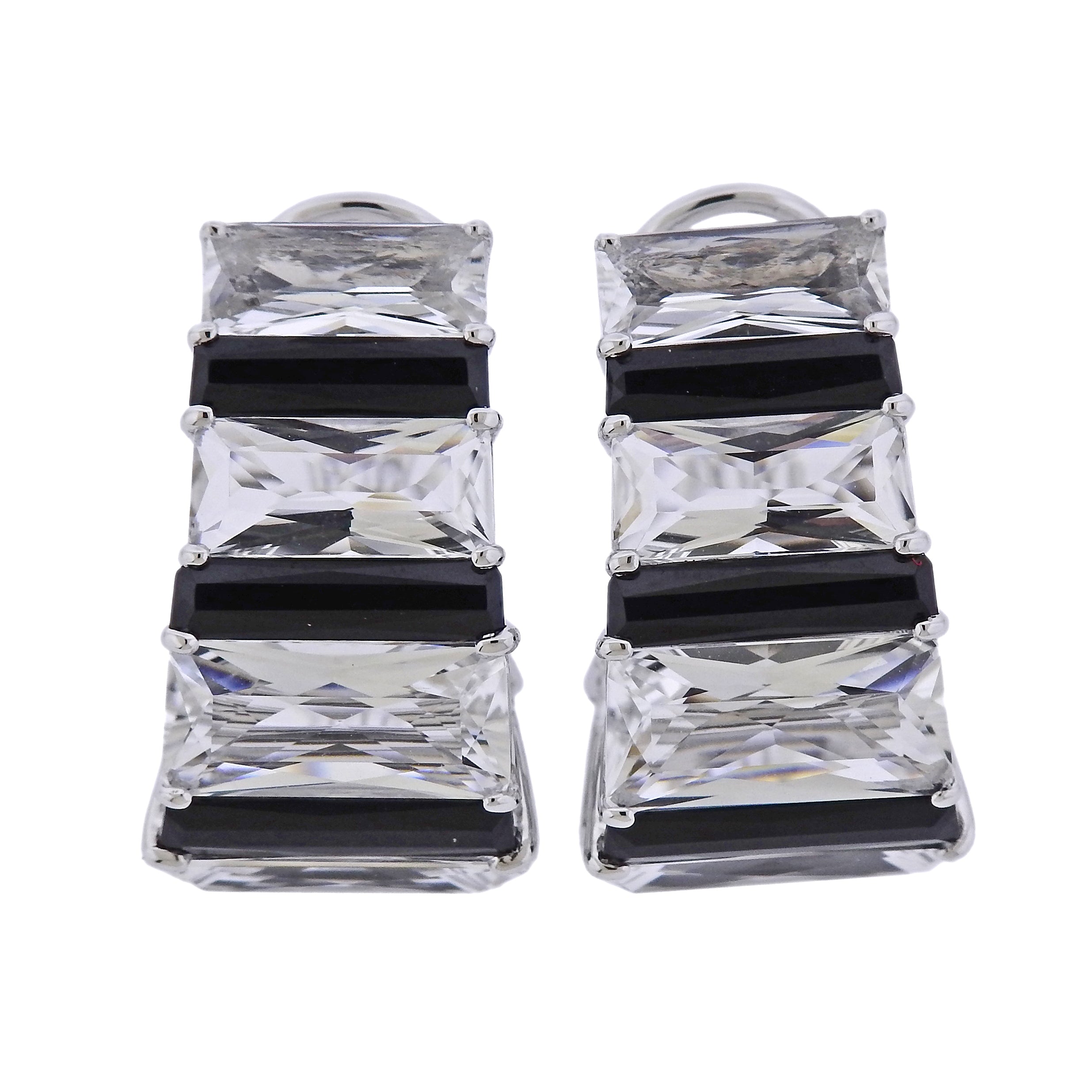 Seaman Schepps Crystal Onyx Gold Baguette Hoop Earrings - Oak Gem