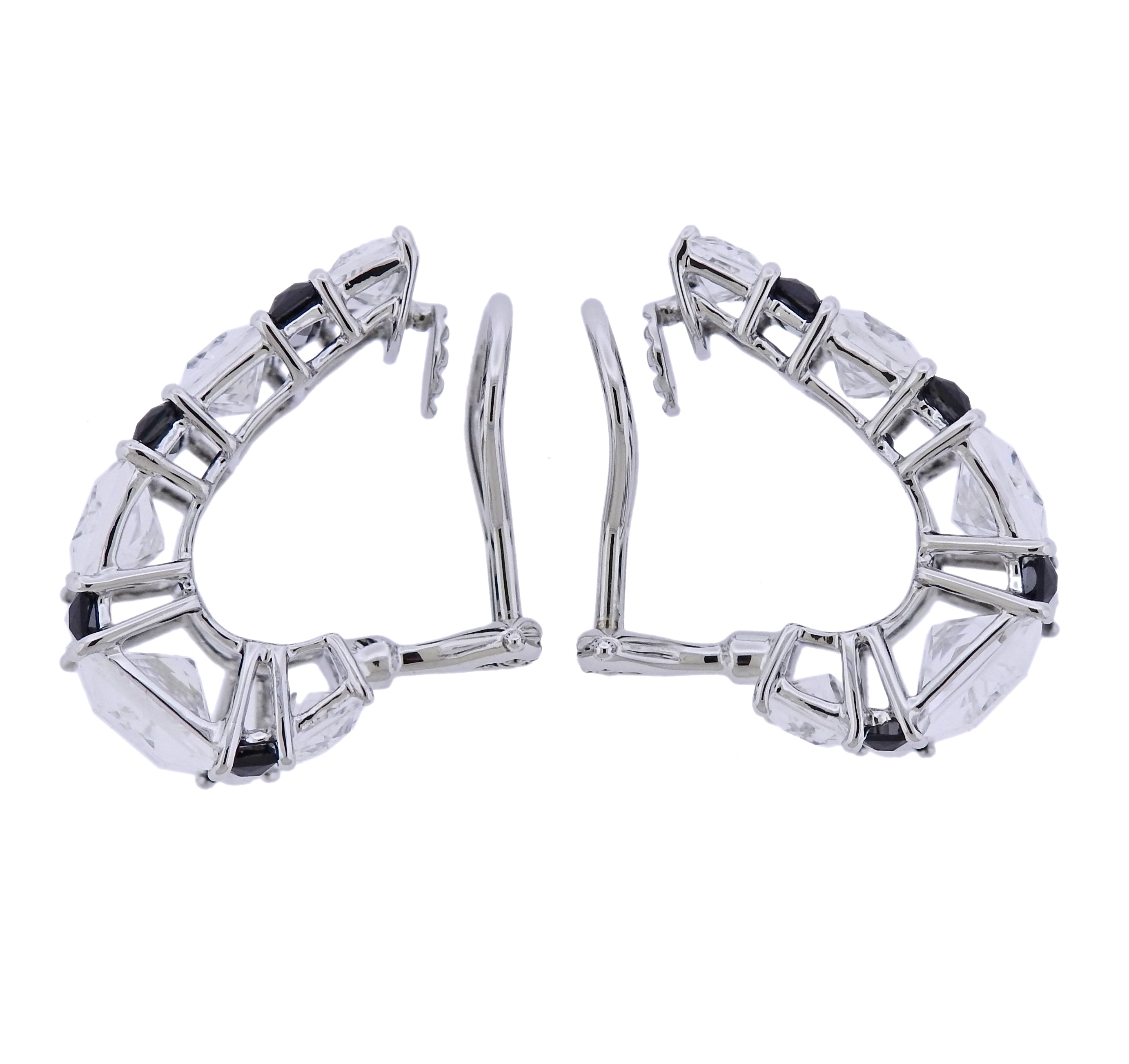 Seaman Schepps Crystal Onyx Gold Baguette Hoop Earrings - Oak Gem