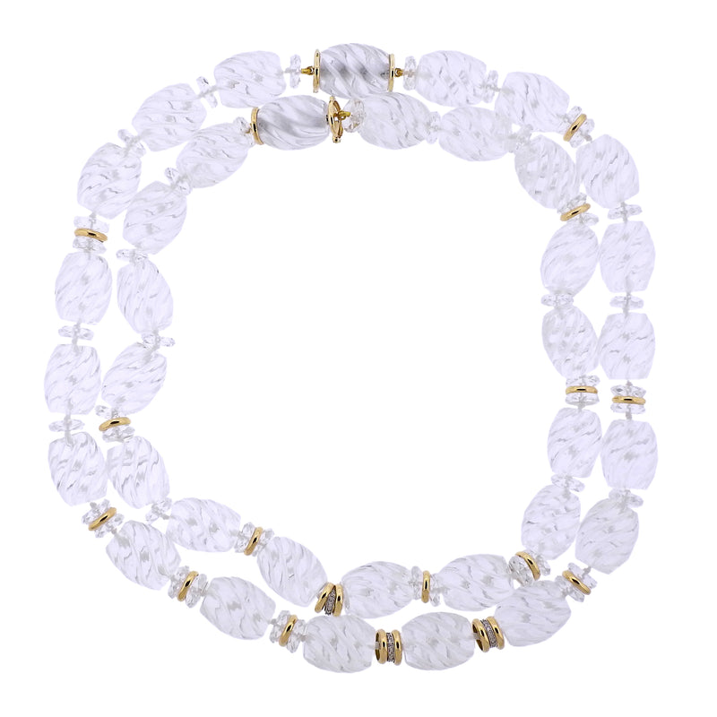 Seaman Schepps Torchon Carved Crystal Diamond Gold Necklace Suite - Oak Gem