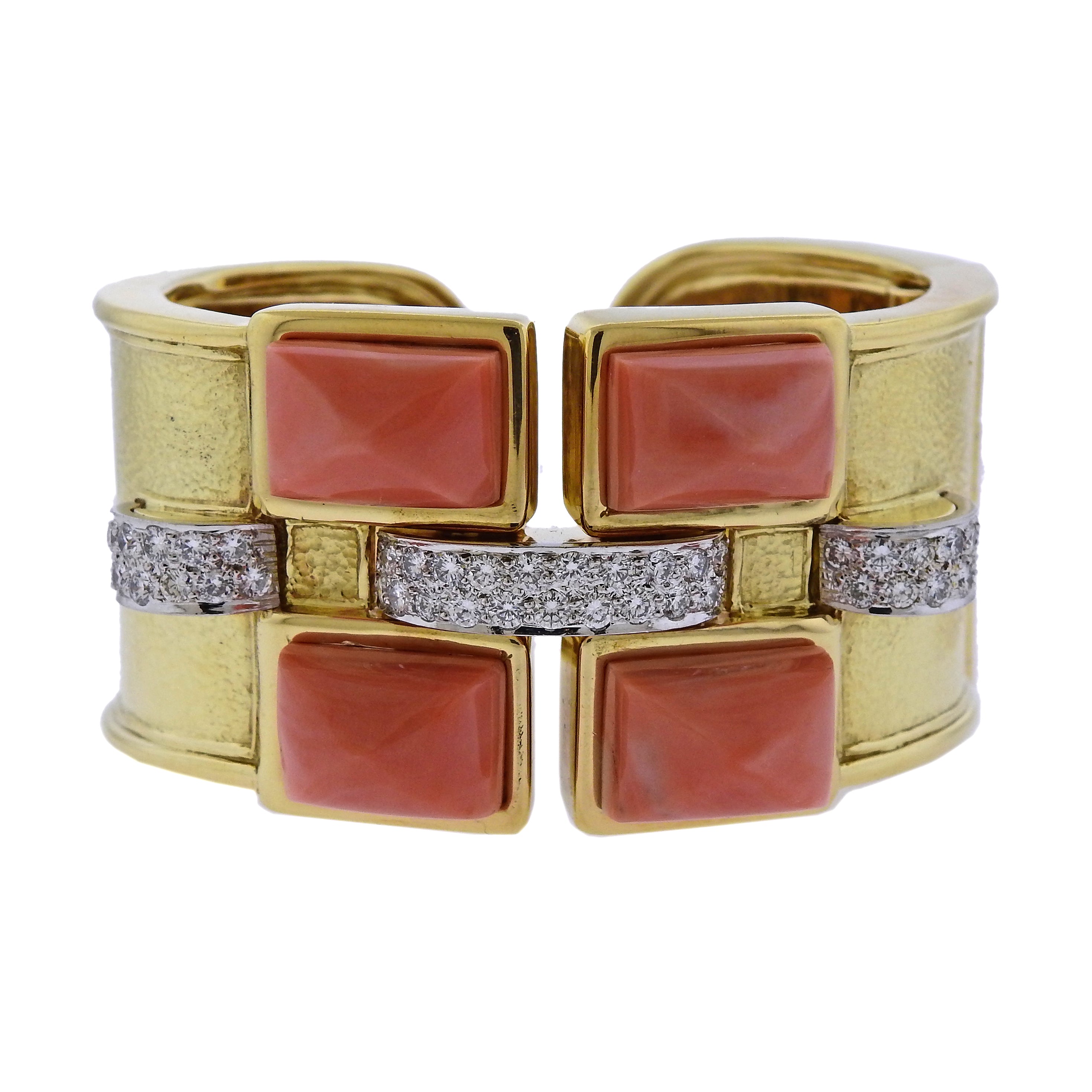 David Webb Bastille Diamond Gold Platinum Coral Cuff Bracelet – Oak Gem