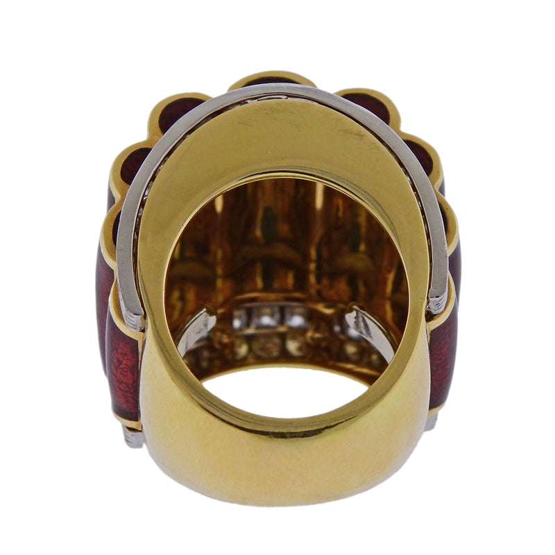 David Webb Diamond Enamel Gold Platinum Scallop Ring - Oak Gem