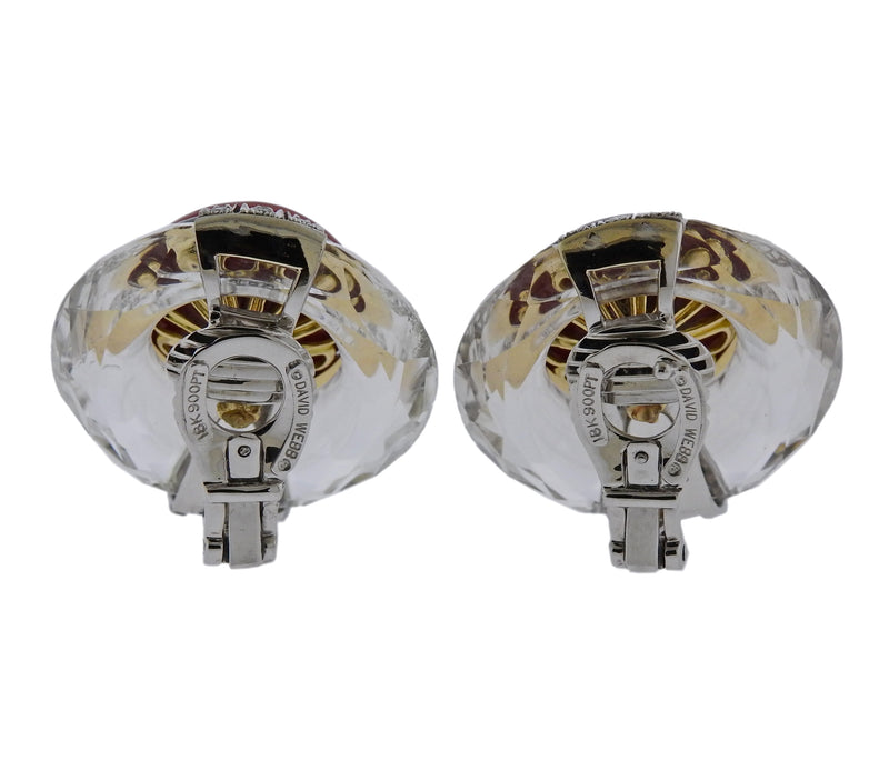 David Webb Crystal Coral Diamond Gold Platinum Earrings - Oak Gem