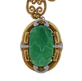 David Webb Carved Jade Diamond Gold Platinum Brooch Pendant Necklace - Oak Gem