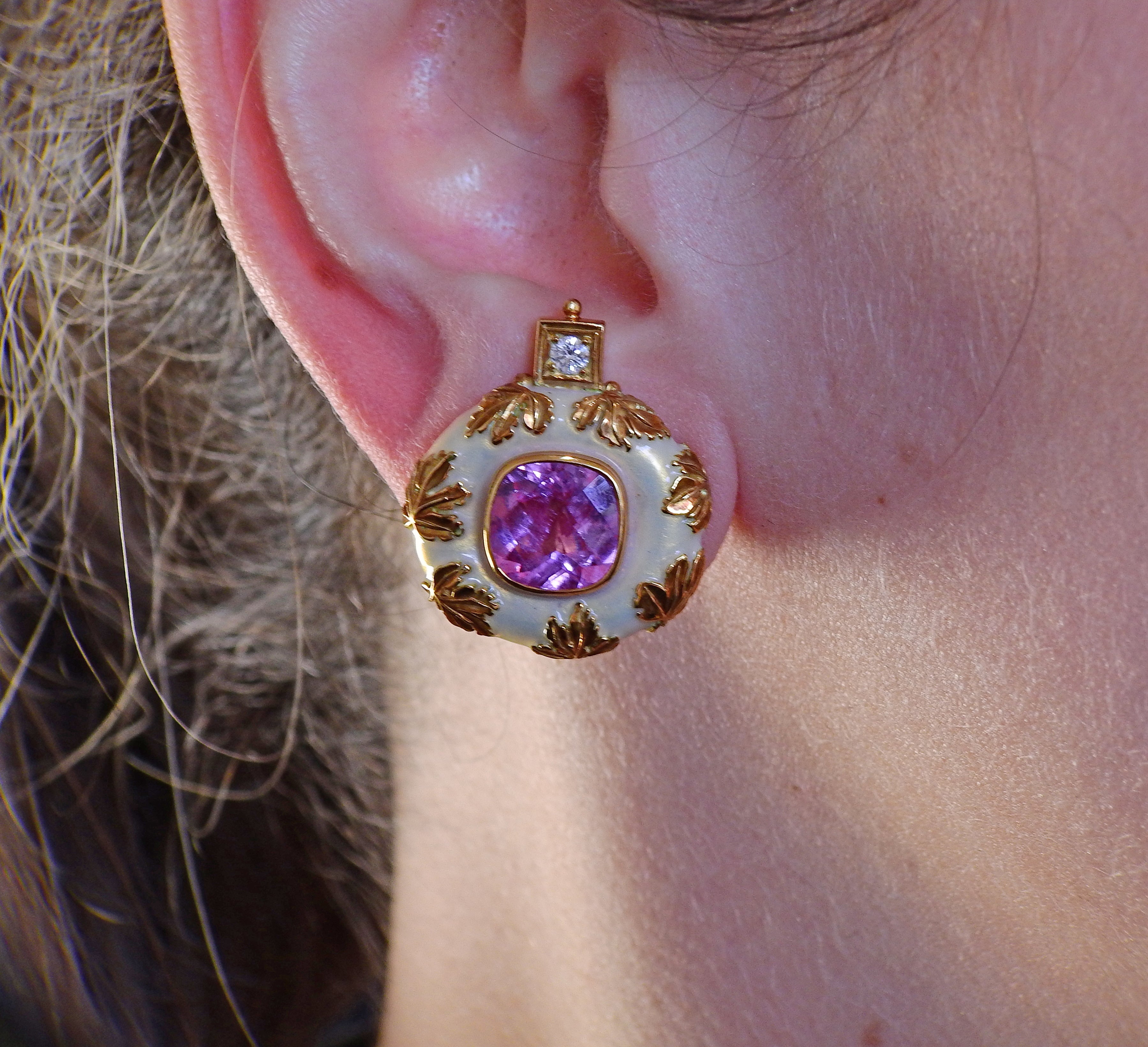 Elizabeth Gage Tourmaline Diamond Enamel Gold Earrings - Oak Gem