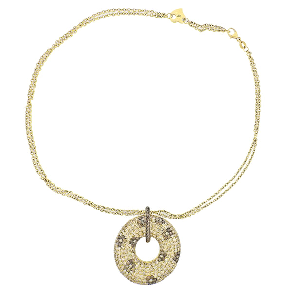Roberto Coin Fantasia Fancy Diamond Gold Circle Pendant Necklace