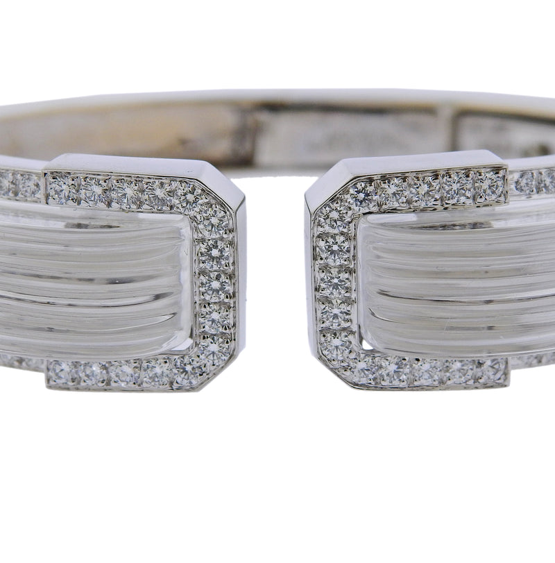 David Webb White Knight Carved Crystal Diamond Gold Platinum Bracelet - Oak Gem