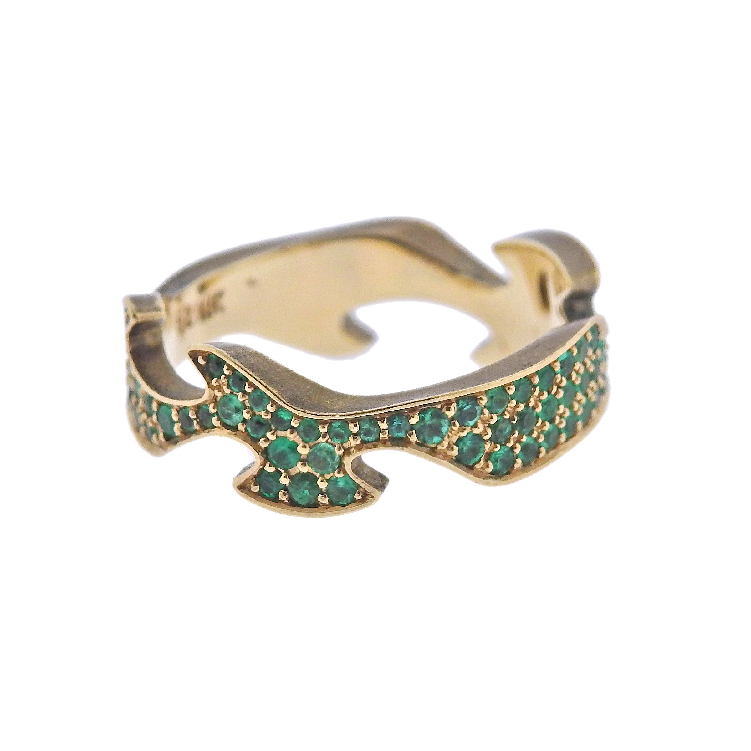 Georg Jensen Fusion Yellow Gold Emerald Centre Ring #1370